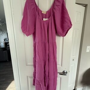 Nation LTD Fuchsia Puff Sleeve Dress